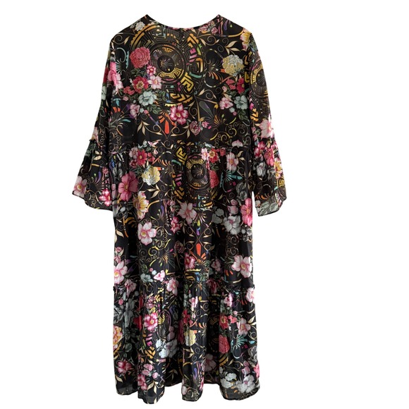 Johnny Was Naomi Peace Ruffled Tiered Floral Midi Dress Size Large Dark Romantic - Picture 4 of 12